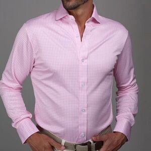 NWT Collars & Co Pink Gingham Quattro Flex Semi-Spread Collar Dress Shirt Large
